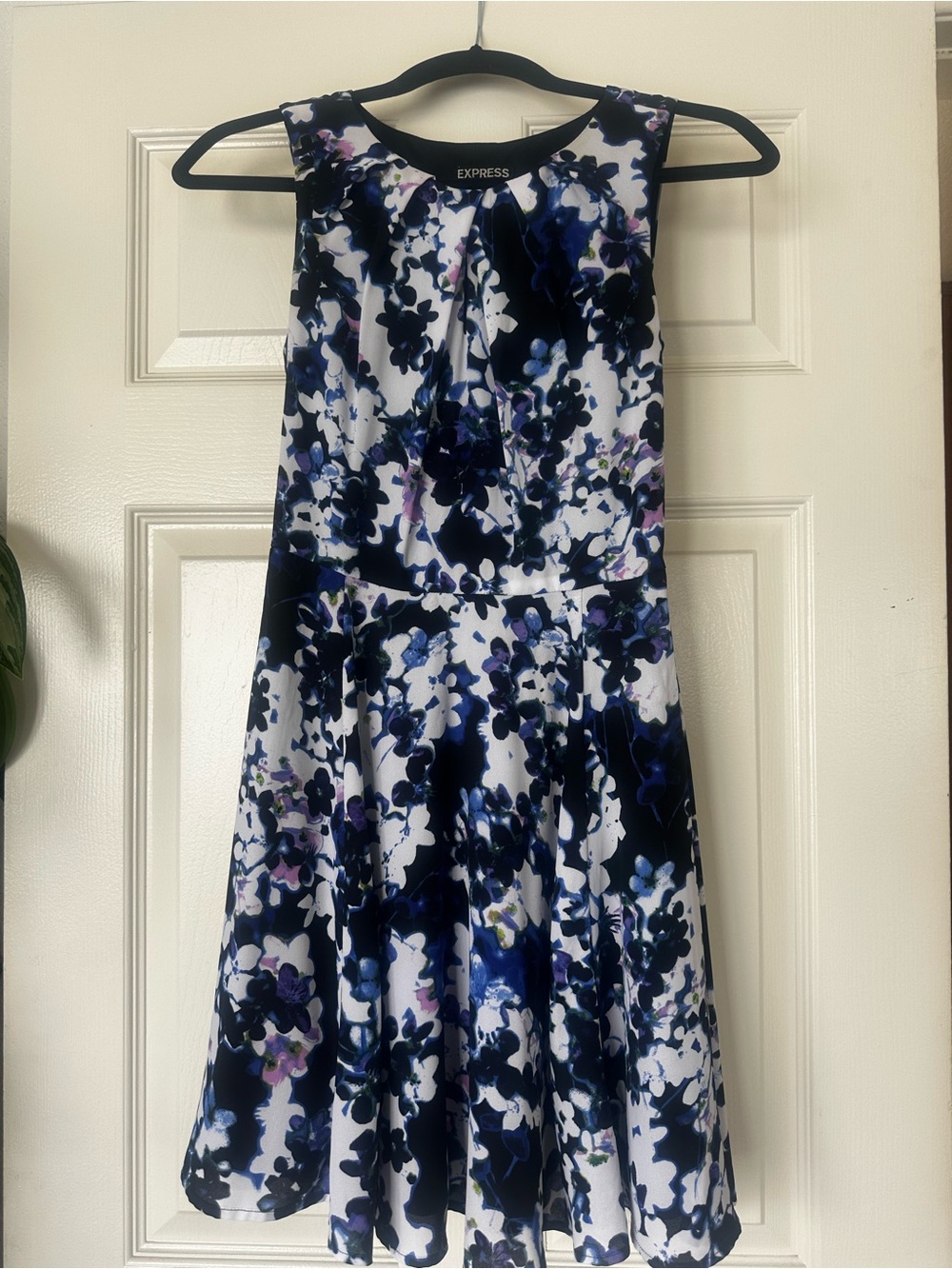 Express Black, Navy and White Floral Fit & Flare Dress